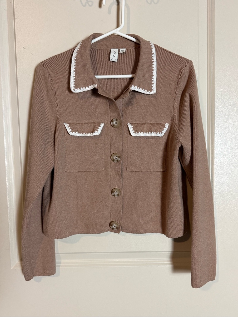 Tan and White Button Front Cardigan